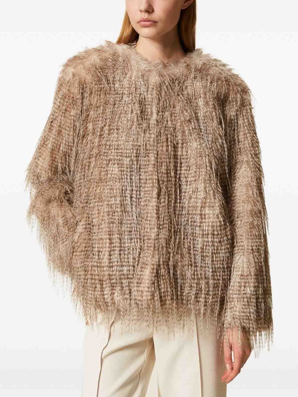 The Best Shops TWINSET: Fur & Shearling Coats - Faux Fur Jacket With Fringes