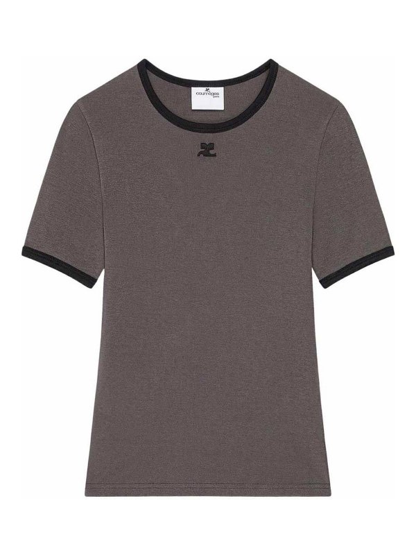 Courreges: t-shirts - Cotton T-Shirt With Contrasting Edge