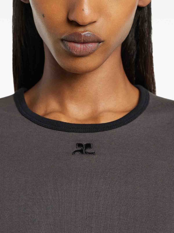 Courreges: t-shirts online - Cotton T-Shirt With Contrasting Edge