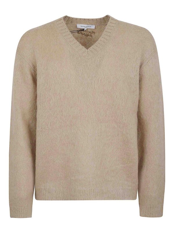 MAISON KITSUNÉ: Strickpullover mit Rundhalsausschnitt - Rundhalspullover - Beige