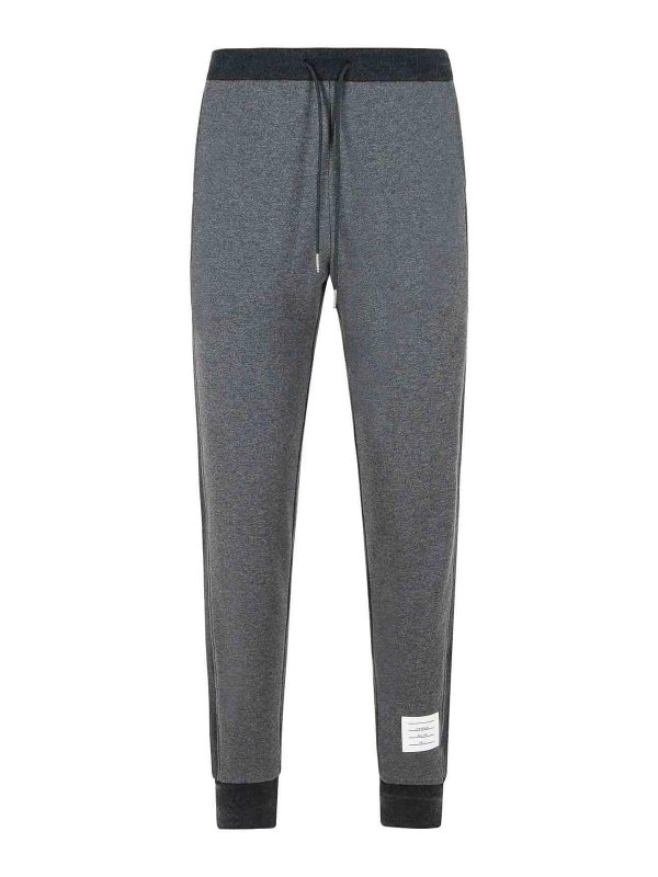 THOM BROWNE: pantaloni sport - Pantaloni Jogger in cotone grigio