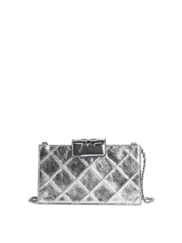 TORY BURCH: cross body bags - Silver Leather Crossbody Bag