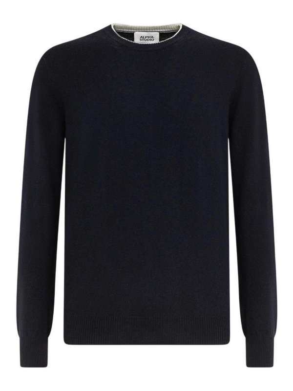 ALPHA STUDIO: Suéteres con cuello pico - Suéter Cuello Redondo - Azul