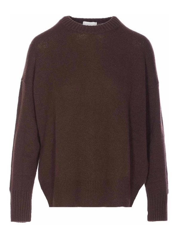 ALLUDE: Strickpullover mit Rundhalsausschnitt - Rundhalspullover - Braun