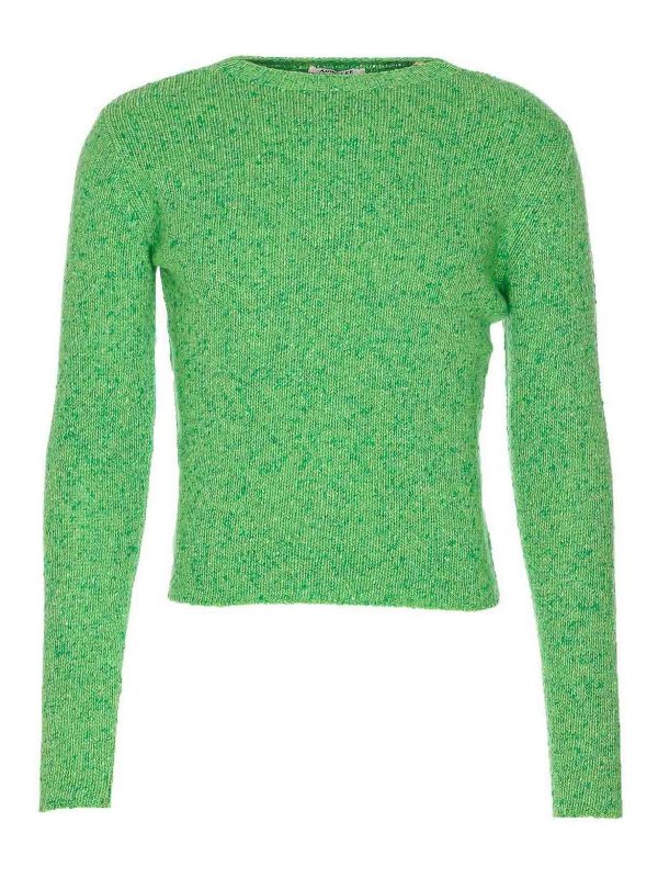 AURALEE: Strickpullover mit Rundhalsausschnitt - Rundhalspullover - Grün