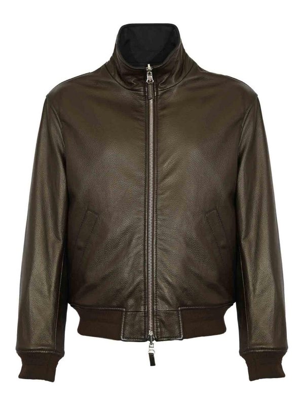 LEATHER AUTHORITY: Vestes en cuir - Blouson En Cuir - Marron Foncé