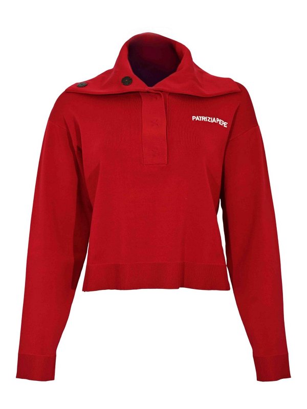 PATRIZIA PEPE: polo shirts - Viscose Knitted Polo Shirt With Logo