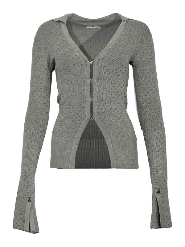 PATRIZIA PEPE: cardigan - Cardigan in maglia di viscosa con strass