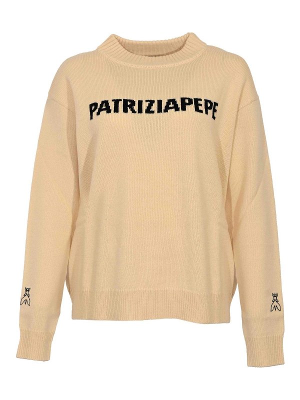 PATRIZIA PEPE: crew necks - Crew Neck Sweater In Wool Blend With Logo