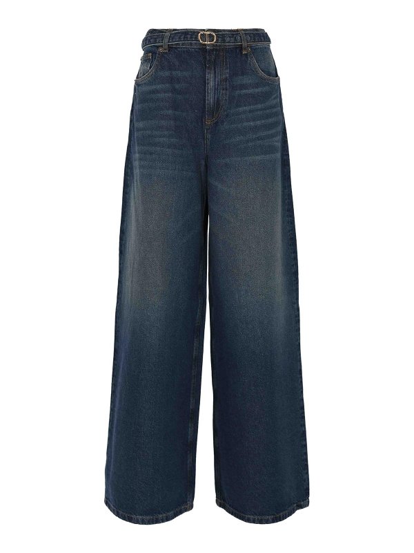 TWINSET: straight leg jeans - Oval-T Wide Leg Denim Jeans With Belt