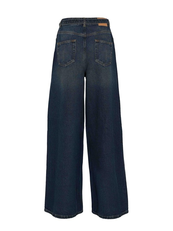 TWINSET: straight leg jeans online - Oval-T Wide Leg Denim Jeans With Belt