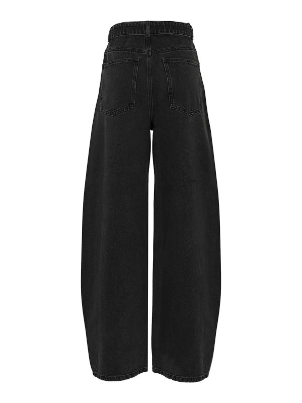 TWINSET: jeans dritti, a sigaretta online - Jeans In Denim Nero Con Cintura E Maxi Fibbia