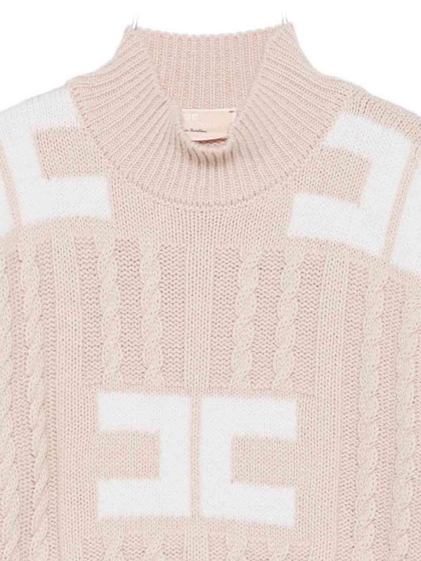 The Best Shops ELISABETTA FRANCHI: Strickpullover mit Rundhalsausschnitt - Rundhalspullover - Nude