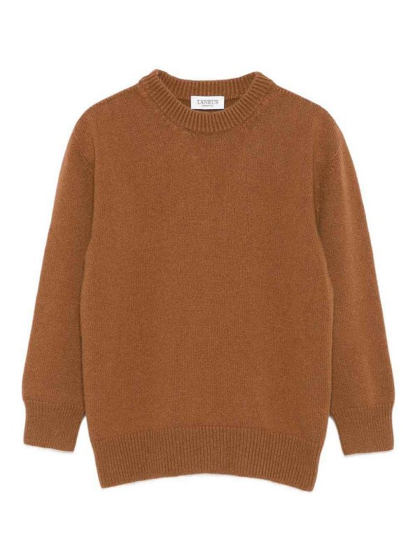 LANEUS: Strickpullover mit Rundhalsausschnitt - Rundhalspullover - Beige