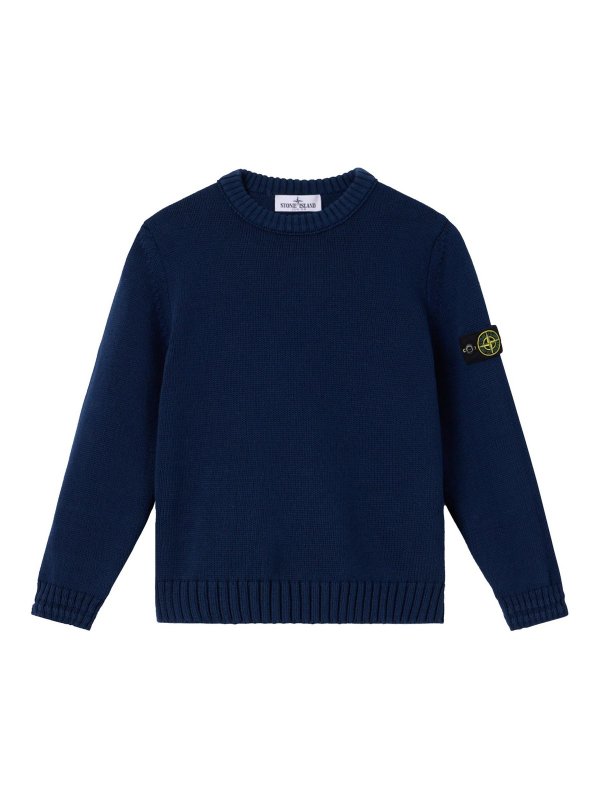Stone Island Junior: Strickpullover mit Rundhalsausschnitt - Rundhalspullover - Blau