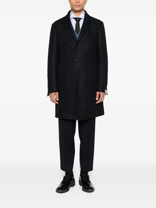 CORNELIANI: knee length coats online - Navy Blue Single-Breasted Coat