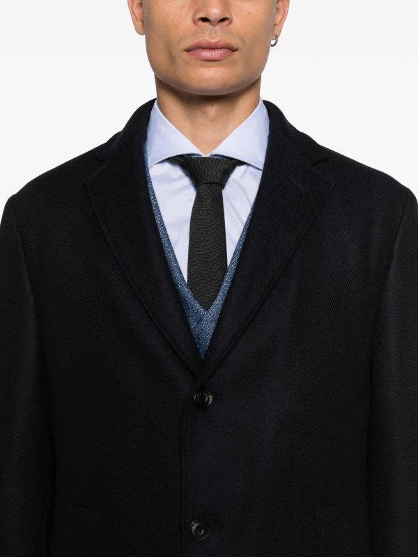 The Best Shops CORNELIANI: knee length coats - Navy Blue Single-Breasted Coat
