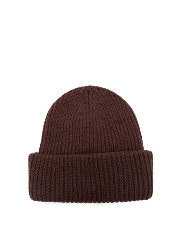MC2 SAINT BARTH: beanies online - Brown Ribbed Wool Beanie With Logo