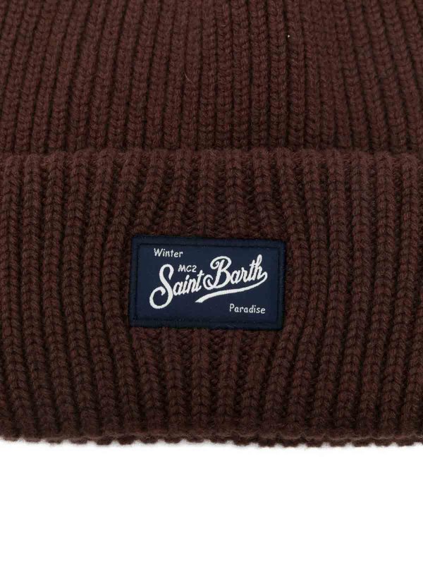 The Best Shops MC2 SAINT BARTH: beanies - Brown Ribbed Wool Beanie With Logo