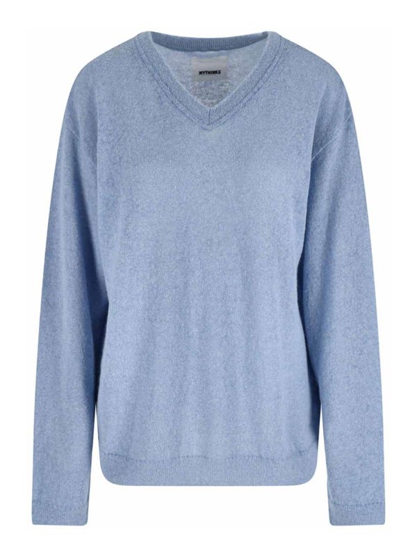 MYTHINKS: Strickpullover mit Rundhalsausschnitt - Rundhalspullover - Blau
