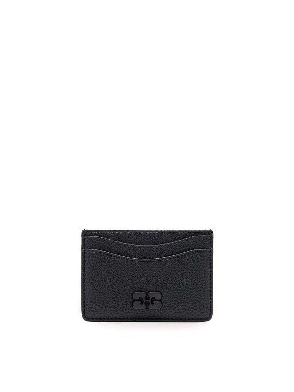 GANNI: portafogli - Porta Carte In Pelle Martellata Con Logo