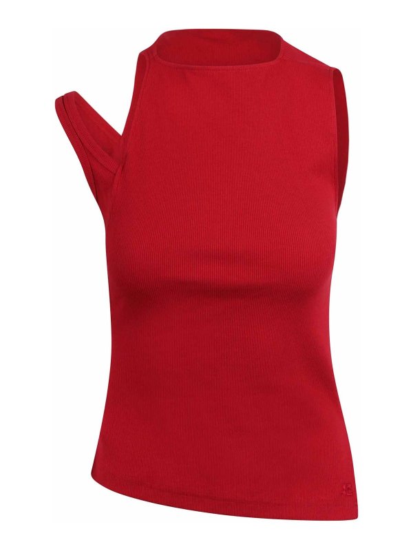 Courreges: Tops & Tank tops - 90s Asymmetric Ribbed Top