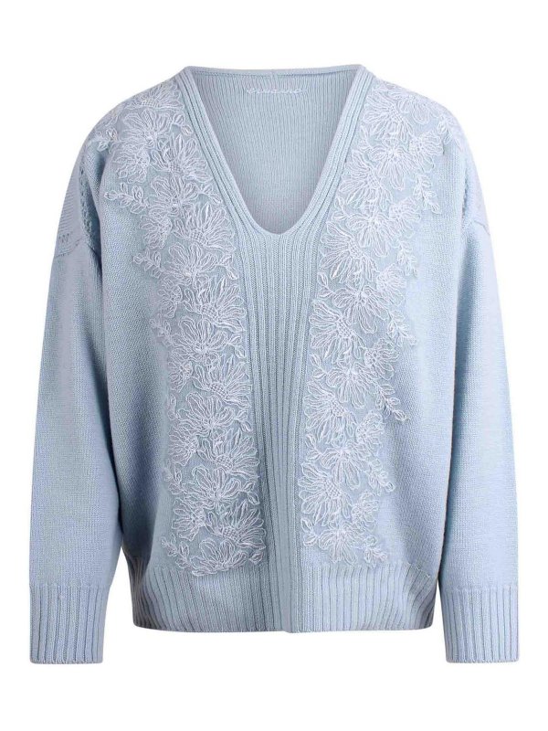 ERMANNO FIRENZE: Strickpullover mit V-Ausschnitt - V-Pullover - Blau