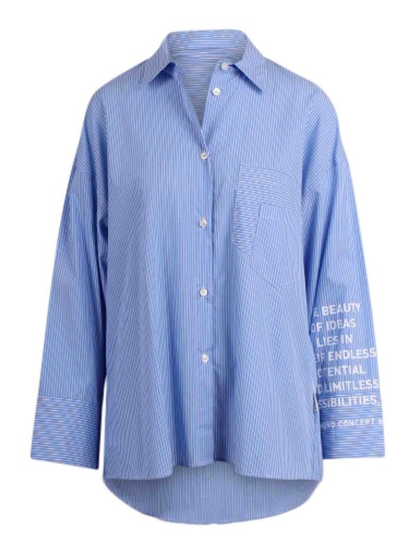 NOUMENO CONCEPT: shirts - Pinstriped Shirt with Writing on the Sleeve