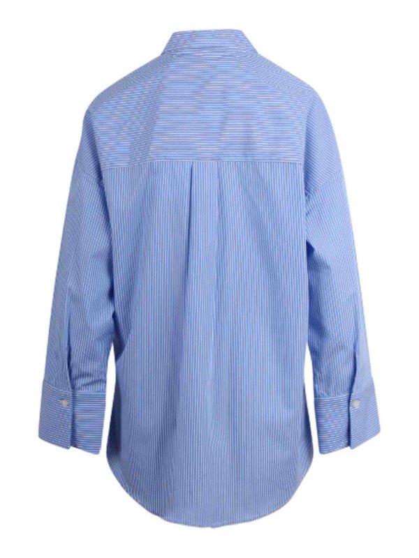 NOUMENO CONCEPT: shirts online - Pinstriped Shirt with Writing on the Sleeve