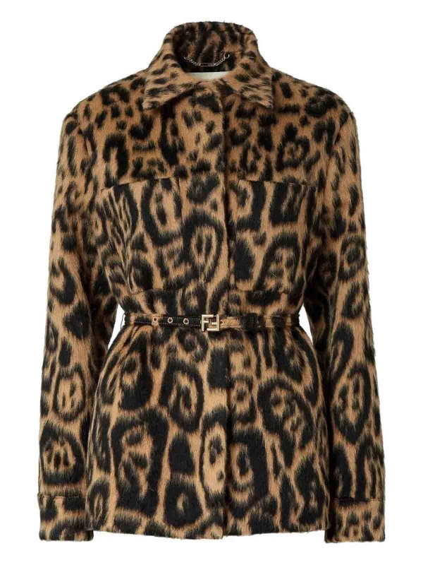 FENDI: casual jackets online - Go-To Jacket In Leo Beige And Black Wool