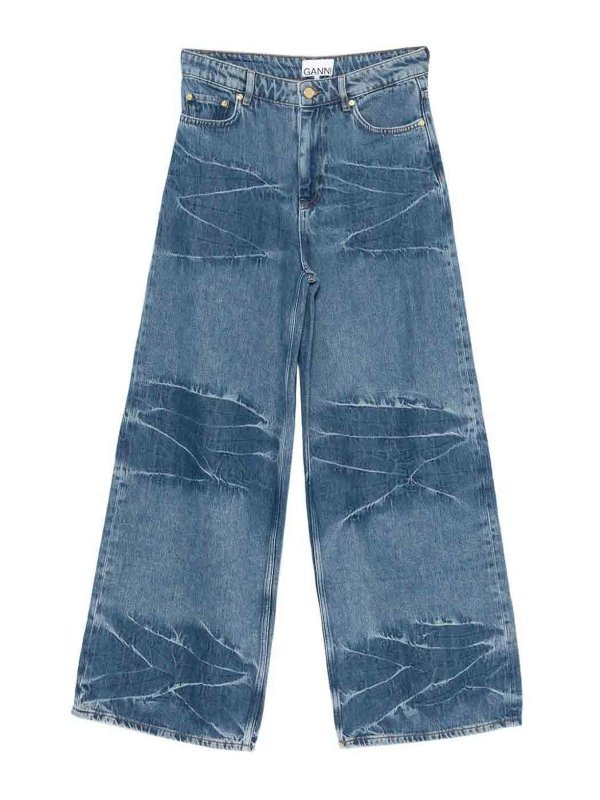 GANNI: jeans dritti, a sigaretta - Morbido Denim Rigido Marri Mid Blue Vintage