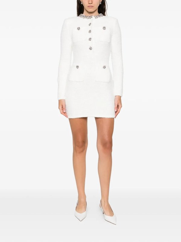 The Best Shops Self Portrait: short dresses - Cream Crystal Trim Knit Mini Dress