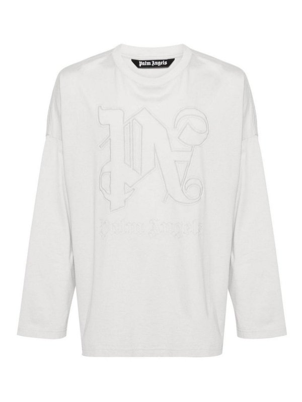 Palm Angels: t-shirts - Monogram Statement Tee Grey