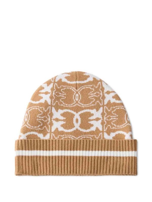 Pinko: hats & caps online - Bulgaria Beanie Jacquard Logo Cammello