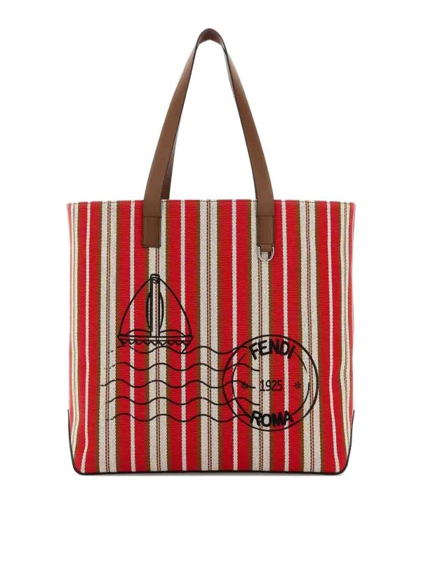 FENDI: totes bags - Shopping Bag M Canvas Stripes Rosso