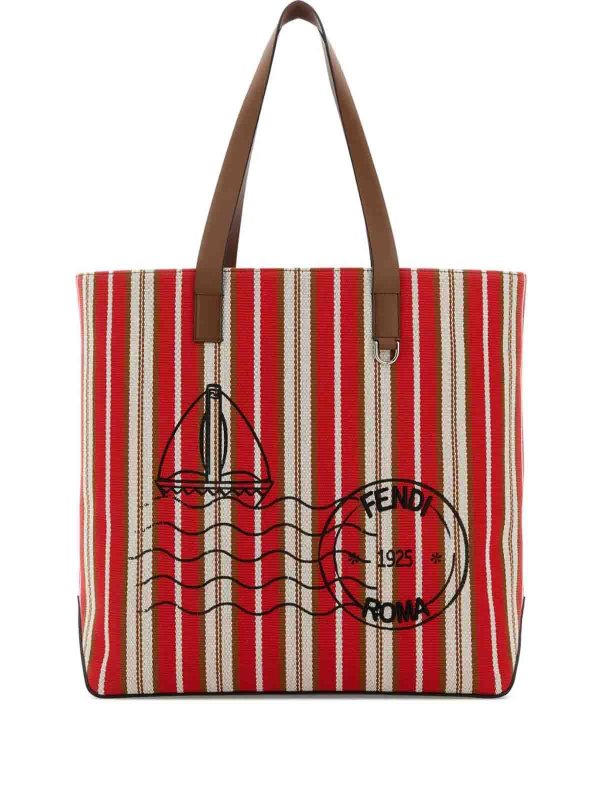 FENDI: totes bags online - Shopping Bag M Canvas Stripes Rosso