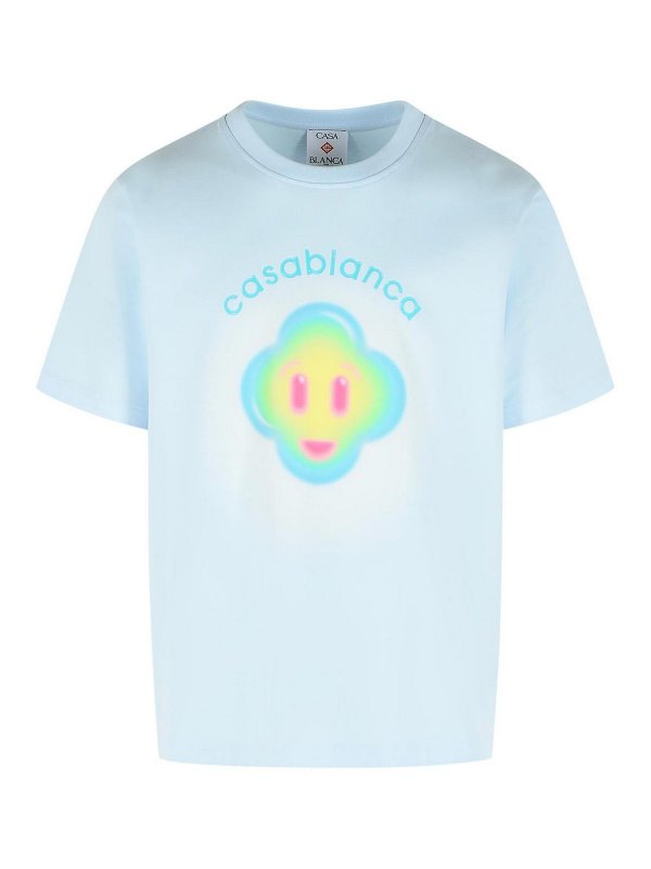 CASABLANCA: t-shirts - Light Blue Cotton T-Shirt