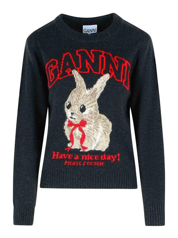 GANNI: Pull col rond - Pull Col Rond - Gris