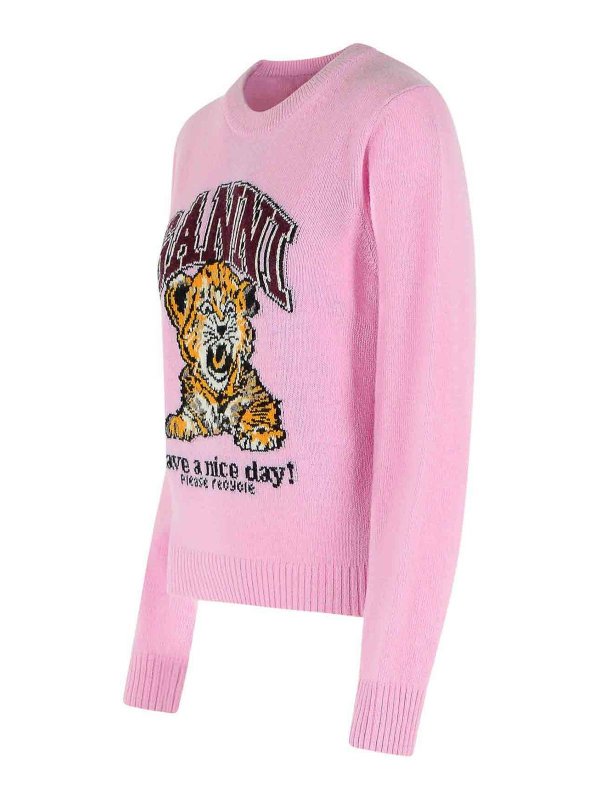 The Best Shops GANNI: maglia collo rotondo - Maglione in misto lana rosa
