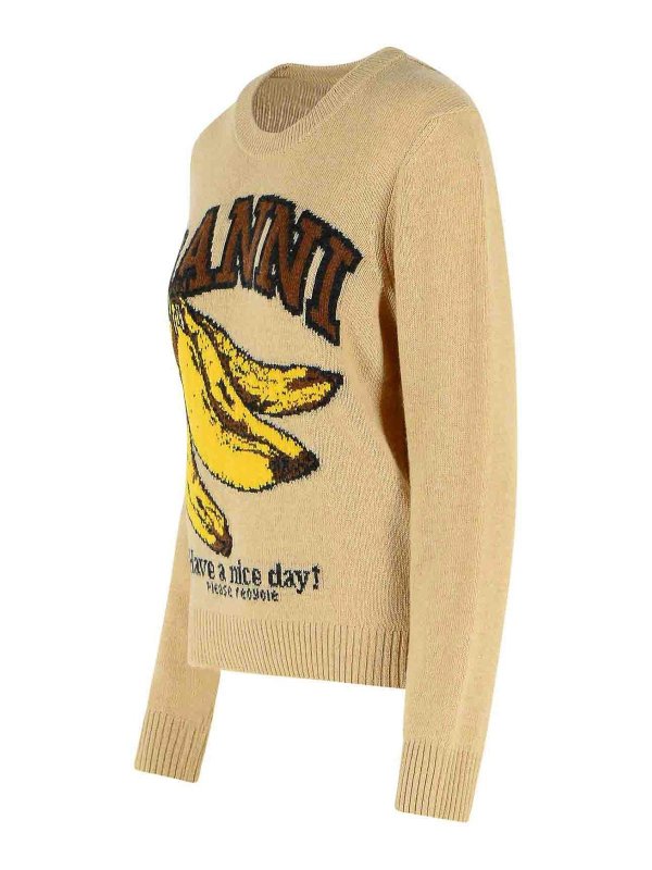 The Best Shops GANNI: crew necks - Beige Wool Blend Sweater