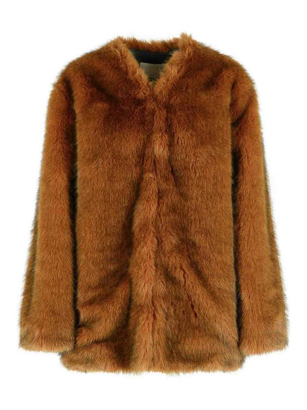 ISABEL MARANT: Fur & Shearling Coats - Aglae Brown Polyester Faux Fur Coat