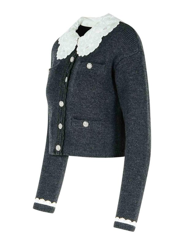 The Best Shops Self Portrait: cardigans - Dark Grey Wool Blend Crop Cardigan