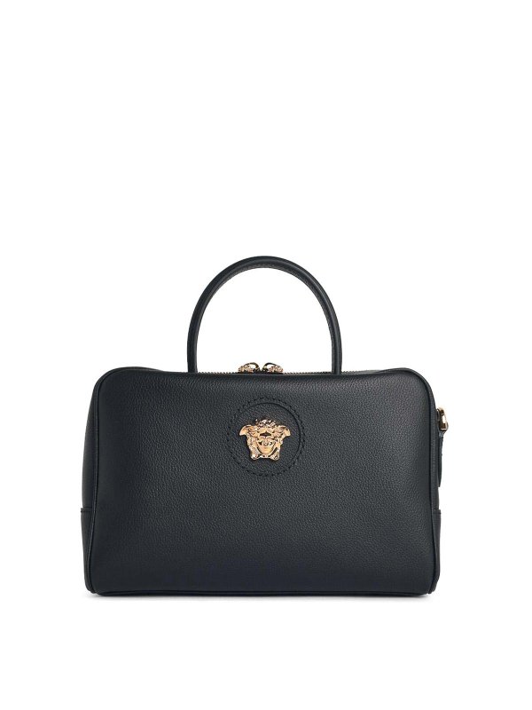 VERSACE: totes bags - La Medusa Boston Black Leather Bag