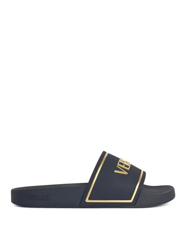 VERSACE: Loafers & Slippers - Black Rubber Slippers