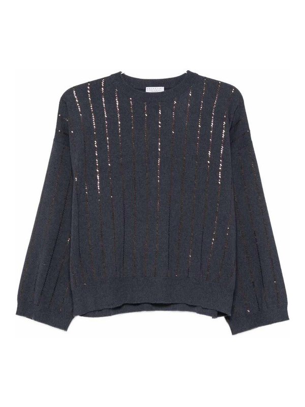 BRUNELLO CUCINELLI: Strickpullover mit Rundhalsausschnitt - Rundhalspullover - Blau