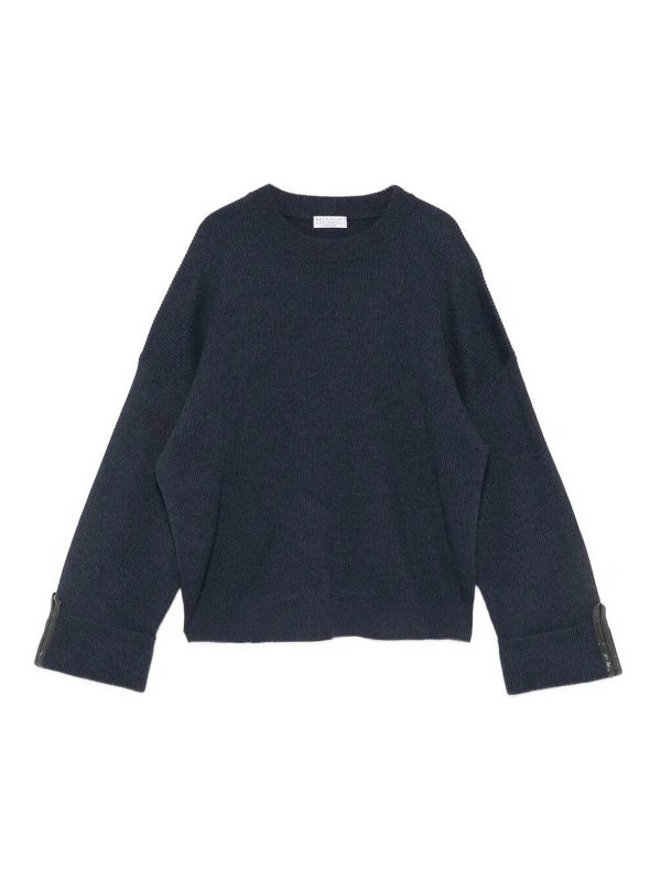 BRUNELLO CUCINELLI: Strickpullover mit Rundhalsausschnitt - Rundhalspullover - Blau
