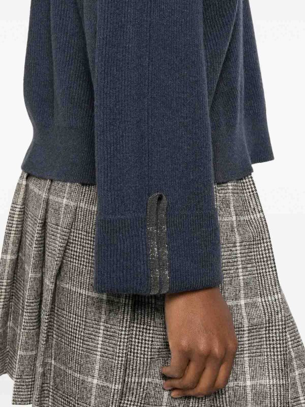 Rundhalspullover - Blau shop online: BRUNELLO CUCINELLI