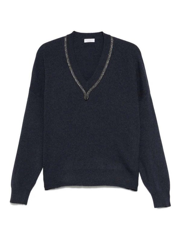 BRUNELLO CUCINELLI: Strickpullover mit Rundhalsausschnitt - Rundhalspullover - Dunkelblau