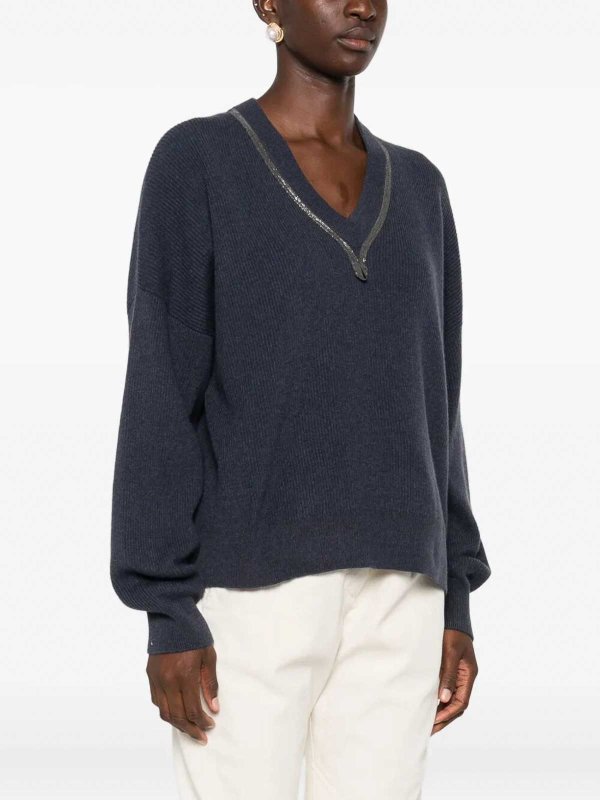 The Best Shops BRUNELLO CUCINELLI: Strickpullover mit Rundhalsausschnitt - Rundhalspullover - Dunkelblau