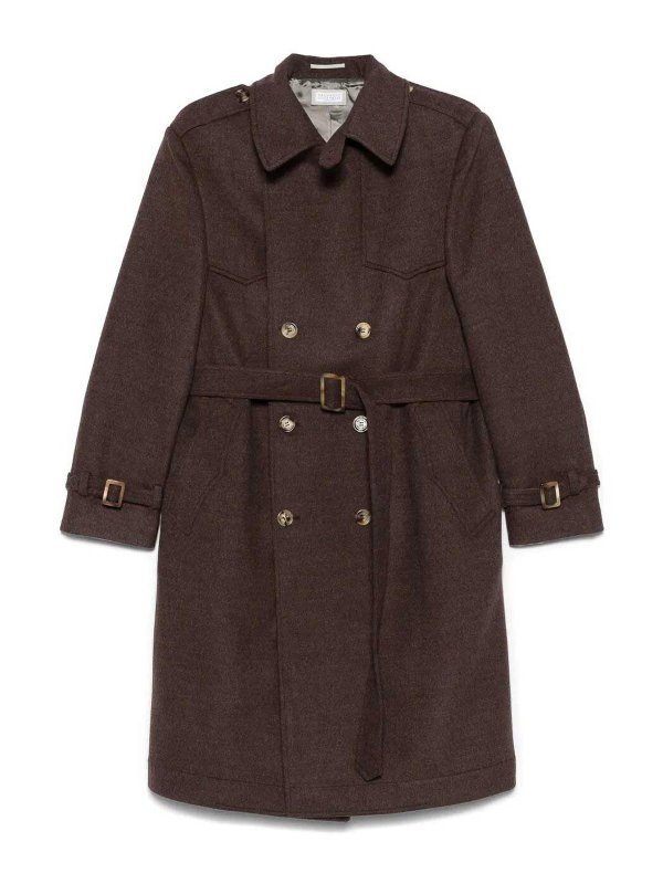 BRUNELLO CUCINELLI: トレンチコート - トレンチコート - ダークブラウン